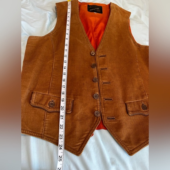 VTG 70’s JCPenney Brown Corduroy suit Vest. Orange Back. Front Pockets. 44L - Picture 4 of 15